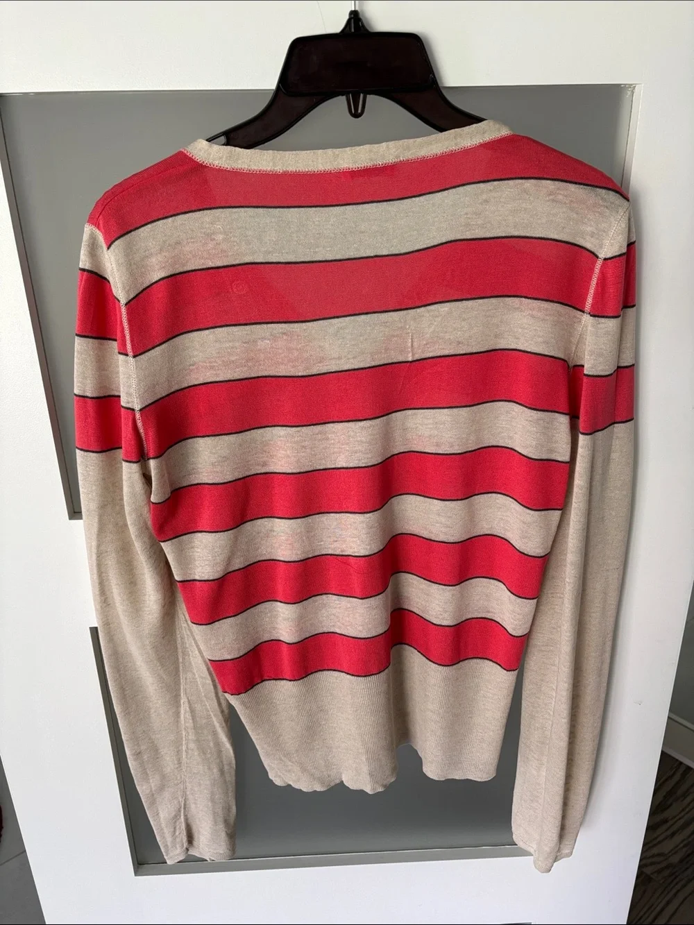 Brunello Cucinelli Striped Red and Beige Button-Front Cardigan - Picture 3 of 9